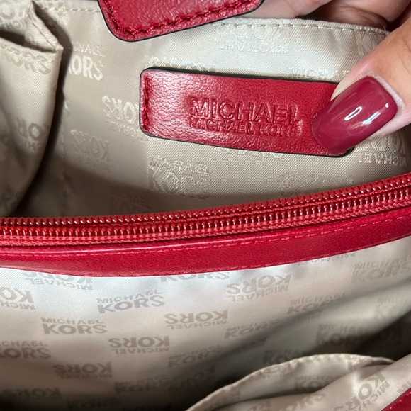 Sold ~Michael Kors Red Leather Quilted Handbag - Picture 11 of 16